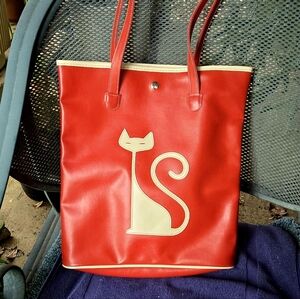 Purse Vintage Red with white kitten